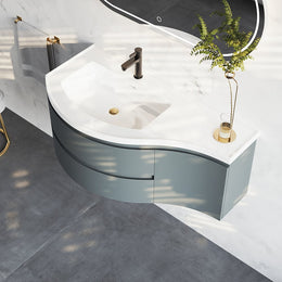 Floating Curved Bathroom Vanity Wall Mounted Half-Circle Bathroom Cabinet Gray Blue
