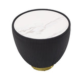 Modern Drum Coffee Table Sintered Stone Round PU-Leather Accent Table in Gold Gray