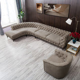 L-Shaped Curved Sectional Sofa Upholstered Velvet Chesterfield Sofa Khaki