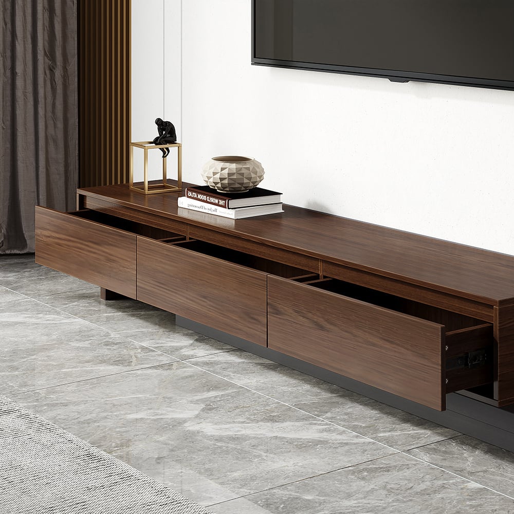 Fero Modern Black Extendable Stone & Wood TV Stand with 3 Drawers Up to 120" Walnut & Gray
