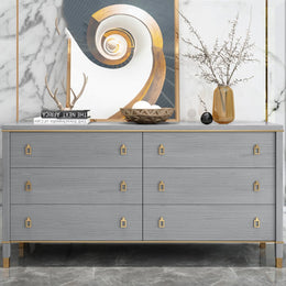 Modern Dresser Chest of 6 Drawers Cabinet in Gold Gray