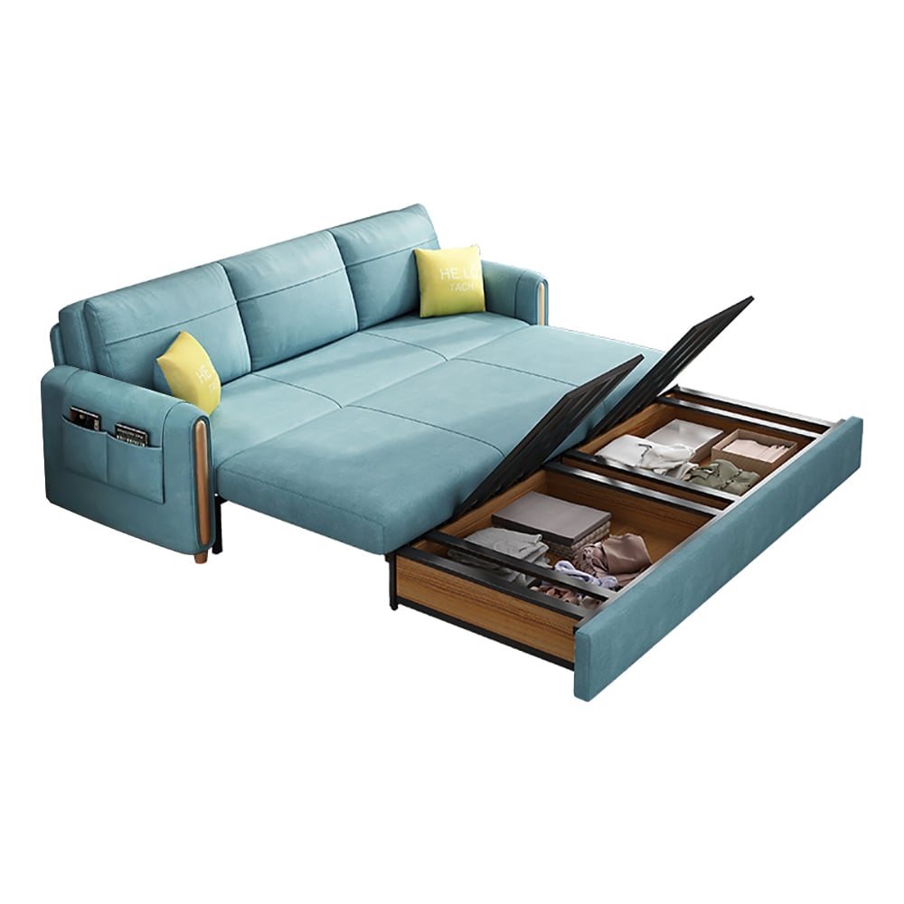 Arm Full Sleeper Sofa Bed with Storage & Side Pockets Blue