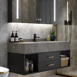 Floating Bathroom Vanity with Sintered Stone Vessel Sink with 2 Drawers Black