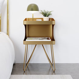 Modern Gold Metal Nightstand with 2 Shelves and Handle Bedside Table Gold
