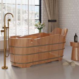 Japanese Oak Wood Soaking Bathtub Freestanding Modern Natural Bathtub Oak