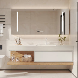 Modern Floating Bathroom Vanity Set With Single Sink Wall-Mounted in White & Natural Natural & White