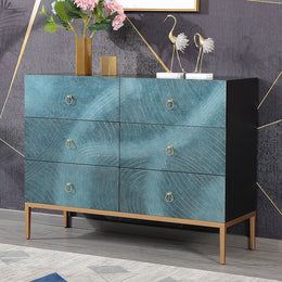 Blue-Green Dresser Artistic 6-Drawer Bedroom Cabinet in Gold Green