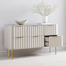 Modern 6-Drawer White Bedroom Dresser for Storage in Gold Gold & White