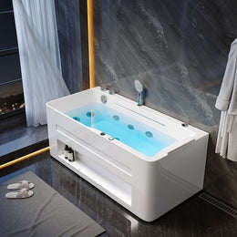 Modern Acrylic Rectangular Whirlpool Water Massage Bathtub in Chromatherapy LED 59.06"L x 29.9"W x 23.62"H