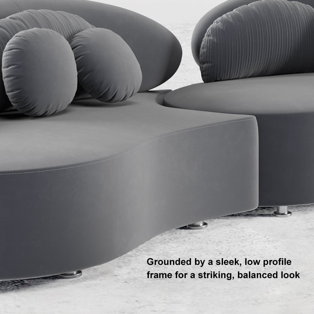Modern Curved Sectional Modular Sofa Velvet Upholstery for Living Room Deep Gray