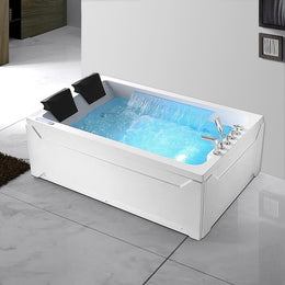 LED Acrylic Whirlpool Water Massage Double Waterfall 3 Sided Apron Bathtub 110V Wiring