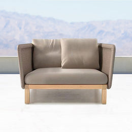 Outdoor Armchair Sofa with Cushion Pillow Accent Chair in Solid Wood Bottom Khaki;Natural