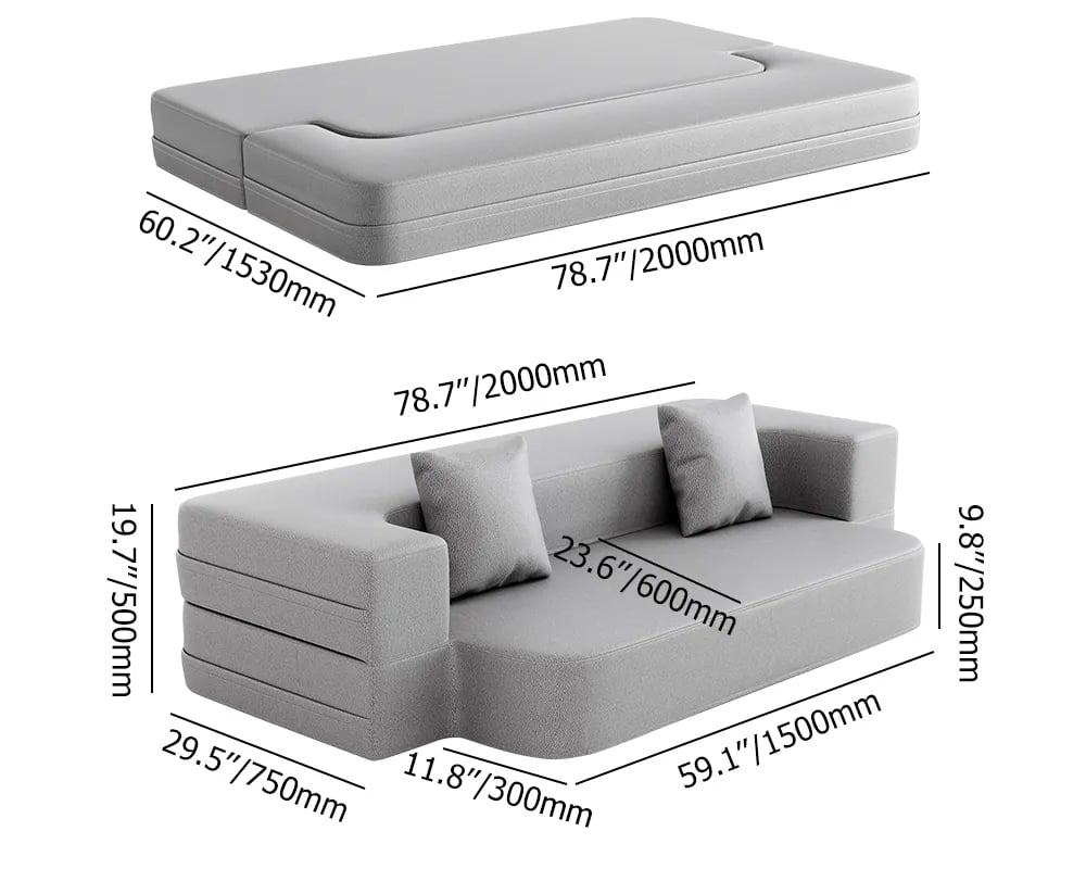 Modern Folding Sofa Bed Leath-Aire Upholstered Full Sleeper Light Gray