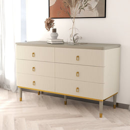 Modern Dresser 6 Drawers Buffet Cabinet with Storage in Beige & Gray Beige
