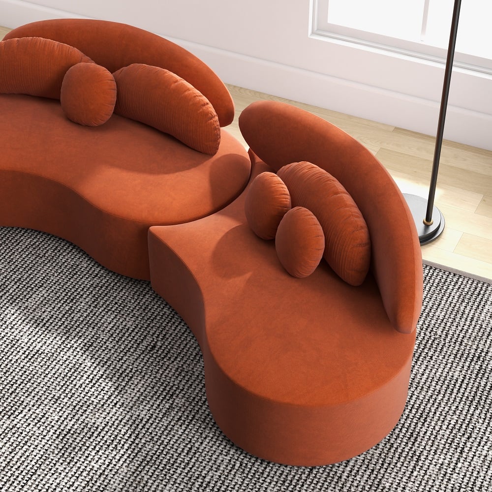 Modern Curved Sectional Modular Sofa Velvet Upholstery for Living Room Orange