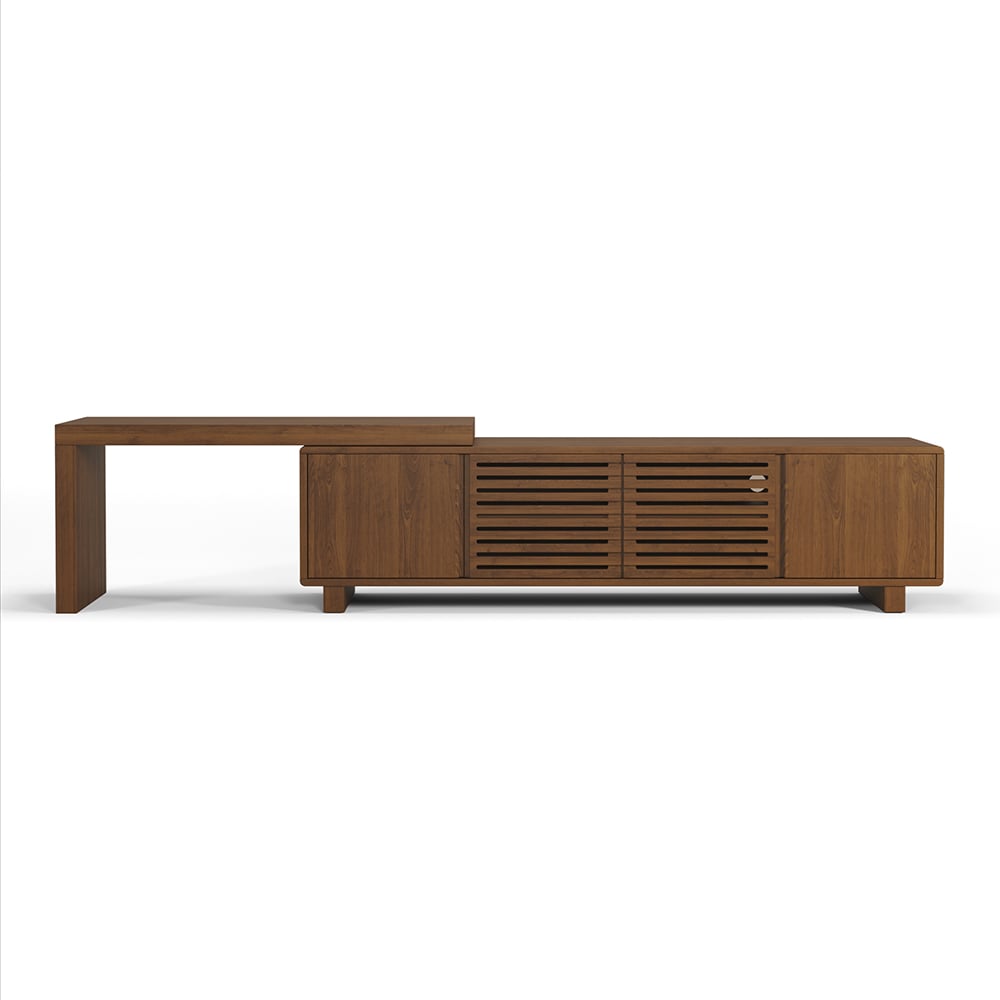 63" to 83" Retracted & Extendable TV Stand with 4 Shelves Up to 85" Walnut