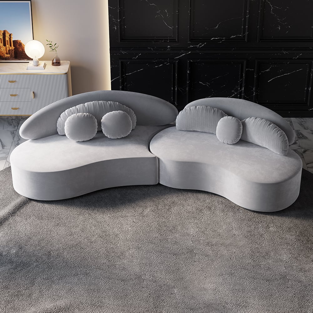 Modern Curved Sectional Modular Sofa Velvet Upholstery for Living Room Light Gray