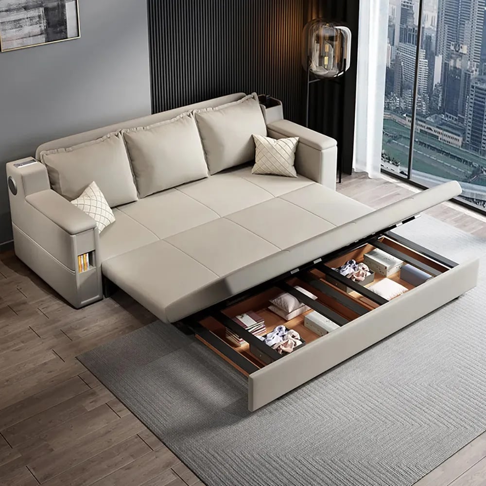 Convertible Bed Full Sleeper Sofa Leath
