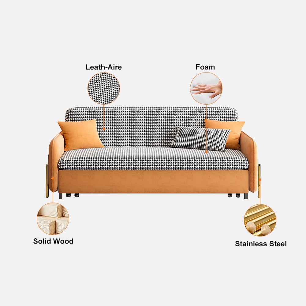 Full Sleeper Sofa Upholstered Convertible Sofa Bed with Storage Orange