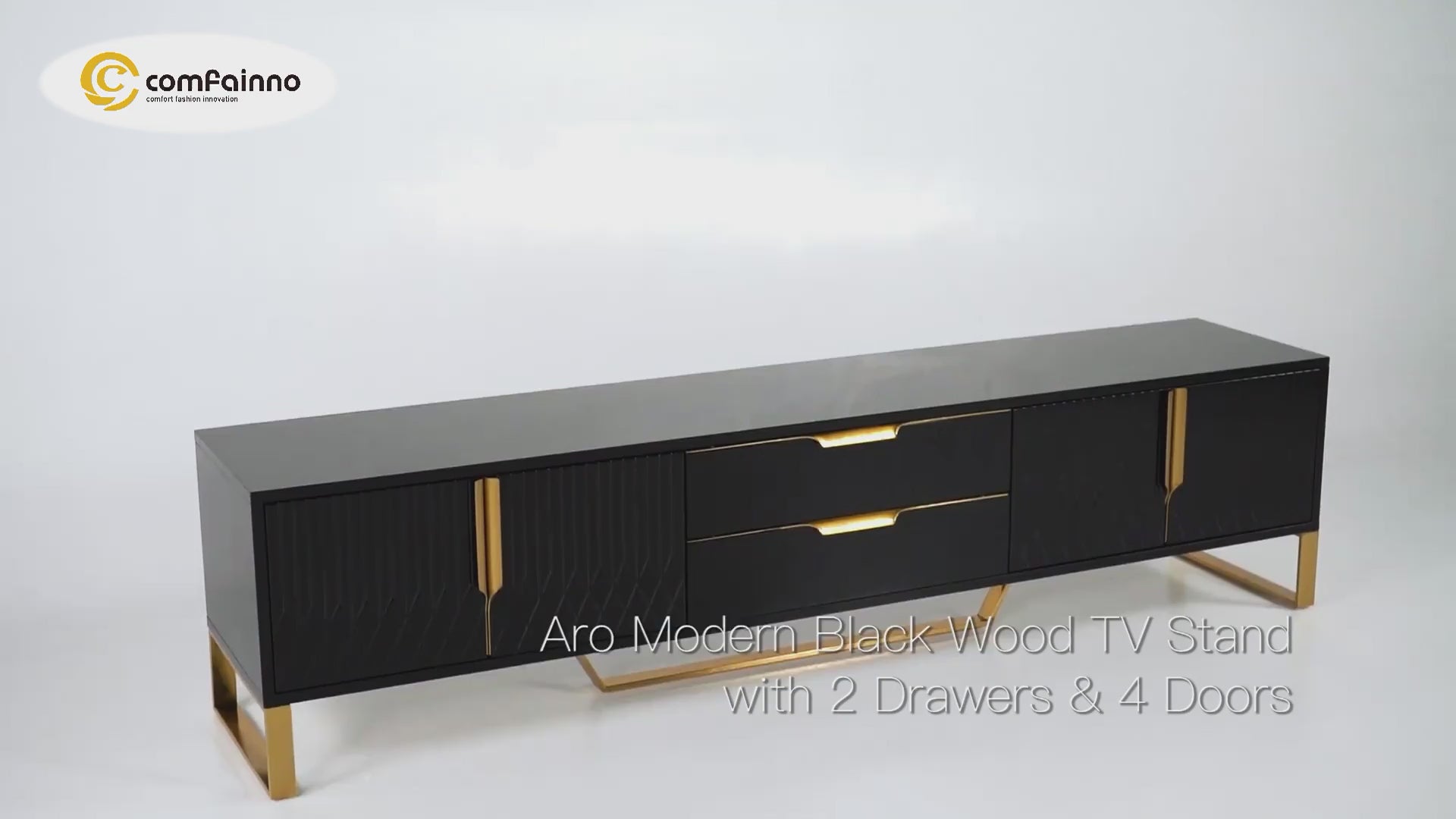 Aro Modern White Wood TV Stand with 2 Drawers & 4 Doors Small Media Console Black