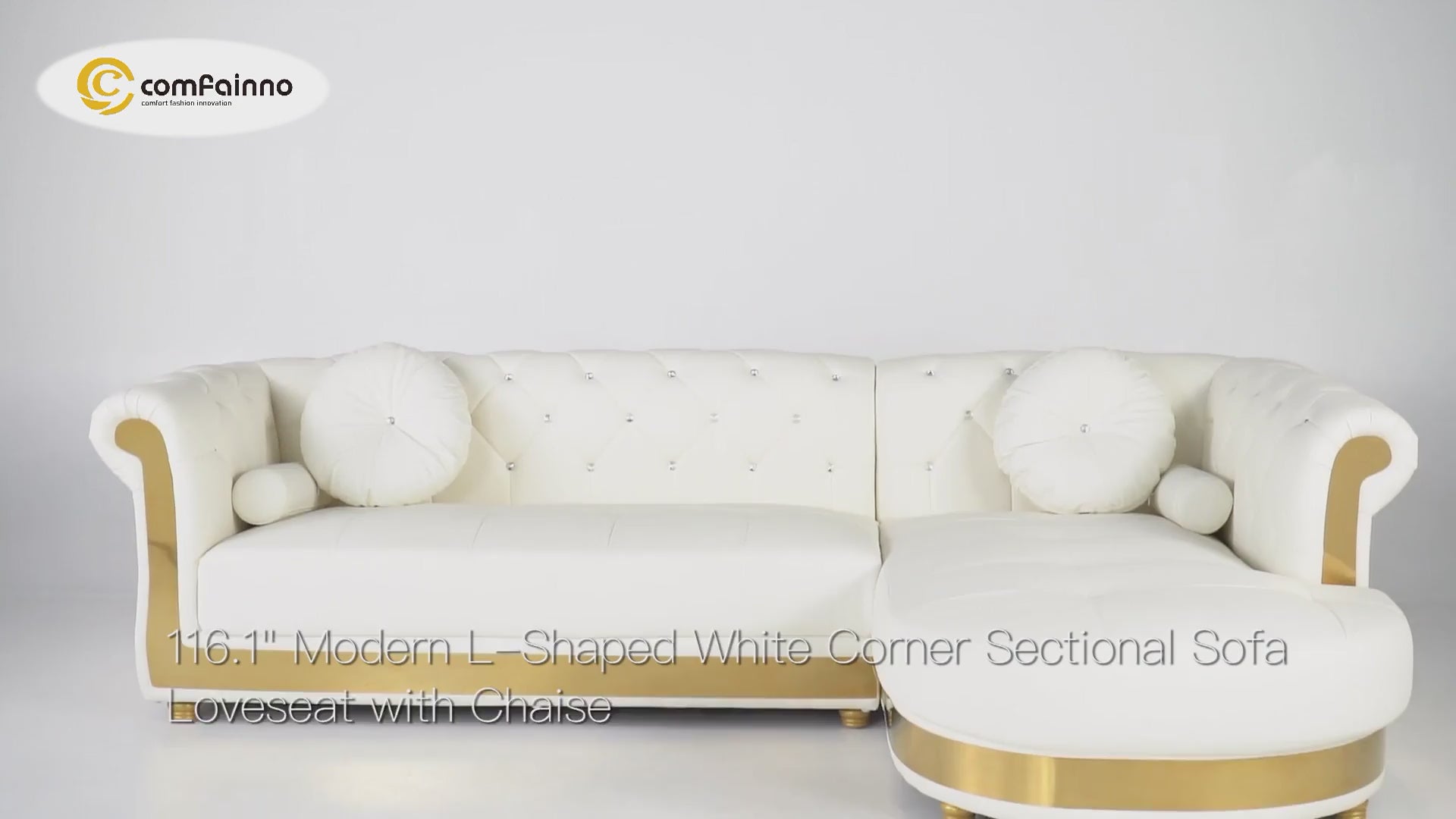Dodiy Modern L-Shaped White Corner Sectional Sofa 5-Seater Loveseat with Chaise Pillows Left-Hand Facing